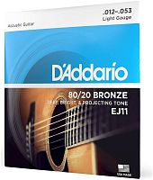 D'Addario EJ11 струны для акустической гитары, бронза 80/20, Light 12-53