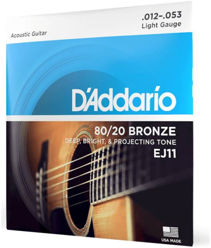 D'Addario EJ11 струны для акустической гитары, бронза 80/20, Light 12-53
