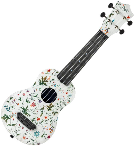 FLIGHT ULTRA S-40 Flower укулеле сопрано,серия Ultra,поликарбонат армированный.Белый/цветый.Рюкзак фото 3