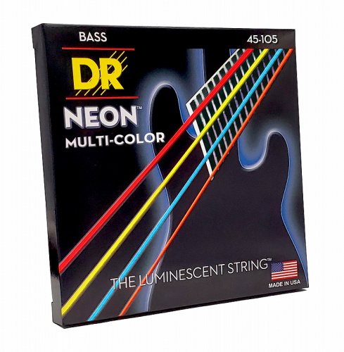 DR NMCB-45 HI-DEF NEON струны для 4-струнной бас гитары с люминисцентным покрытием разноцветные фото 4