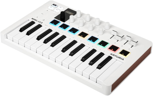 Arturia MiniLAB 3 25 клавишная MIDI-клавиатура - пэд-контроллер, 9 регуляторов, 8 RGB пэдов, 8 фейдеров, дисплей, сенсорные регуляторы Pitch/Modulatio фото 2