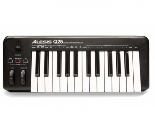 ALESIS Q25 MIDI-клавиатура 25 клавиш, чувствительная к силе нажатия, разъемы USB, MIDI DIN, питание по USB.