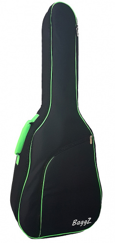 BaggZ AB-41-7GR Чехол для акустической гитары, 41", защитное уплотнение 10мм 600D, цвет черный, зеленая окантовка