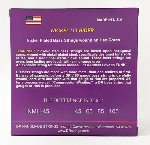 DR NMH-45 NICKEL LO-RIDER струны для 4-струнной бас-гитары никель 45 105 фото 2