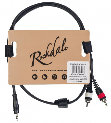ROCKDALE XC-001-1M stereo mini jack x 2 RCA 1m OD:4x8mm ROCKDALE XC-001-1M готовый компонентный кабель, разъёмы stereo mini jack папа (3,5) x 2 RCA, д