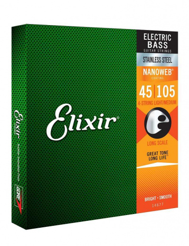 Elixir 14677 NanoWeb струны для бас-гитары Medium 45-105, сталь фото 3