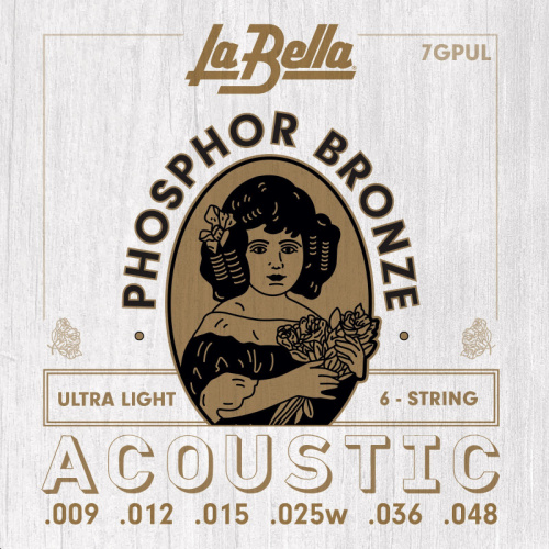 LA BELLA 7GPUL струны для акустической гитары, фосф/бронза, Ultra Light, 9-48
