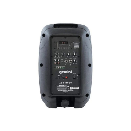 Gemini AS-08TOGO Портативная акустическая система, 500 Ватт, 8" вуфер, bluetooth, USB. SD фото 5