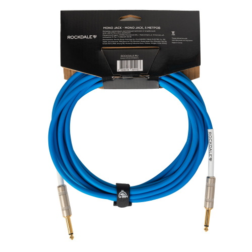 ROCKDALE Wild C5 инструментальный (гитарный) кабель, цвет голубой, металлические разъемы mono jack - mono jack, 5 метров фото 2