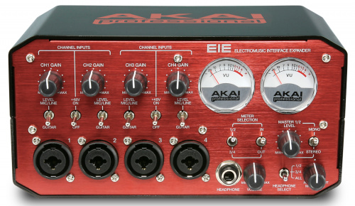 AKAI PRO EIE аудио/MIDI-интерфейс с встроенным USB-хабом, 4 mc/line/hi-z входа с инсертами, фантомное питание, 4 выхода, 2 индикатора уровня