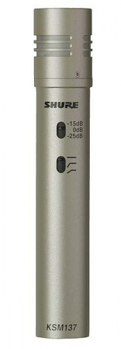 SHURE KSM137/SL Инструментальный конденсаторный микрофон кардиоидный, 20-20000 Гц, 14,1 мВ/Па, аттенюатор 0/-15/-25 дБ