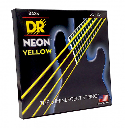 DR NYB-50 HI-DEF NEON струны для 4-струнной бас гитары с люминесцентным покрытием жёлтые 50 11 фото 3