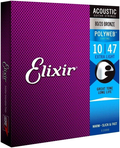 Elixir 11000 PolyWeb струны для акустич. гитары Extra Light 10-47 бронза 80/20