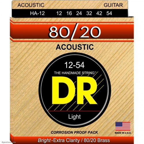 DR HA-12 серия Hi-Beam для акустической гитары, бронза 80/20, Light (12-54)