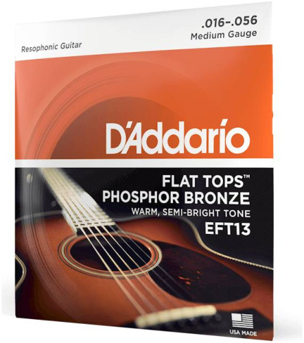 D'Addario EFT13 струны для акустической. гитары, фосфор-бронза, полир, resophonic Guitar 16-56*