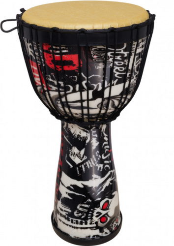 TERRIS DPR-10 Black джембе,веревочная настройка,пластик, 10'(25см)-20'(50см), рисунок в стиле панк
