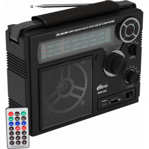 RITMIX RPR-888 ФМ/АМ/СВ1-2 4-х диапазонное радио (ФМ: 88-108 МГц), с разъемом для наушников, АУКС вход, с разъемом ЮСБ/СД, функция записи, дистанционн фото 2