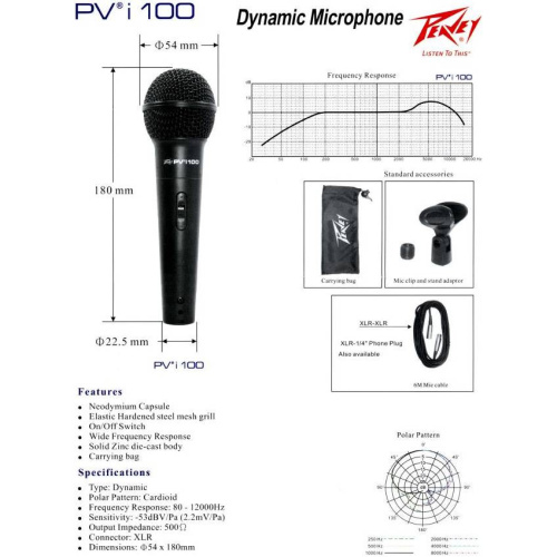 PEAVEY PV MSP1 1/4" Набор для вокалиста с микрофоном PVI 100, стойкой и кабелем XLR-1/4" фото 3