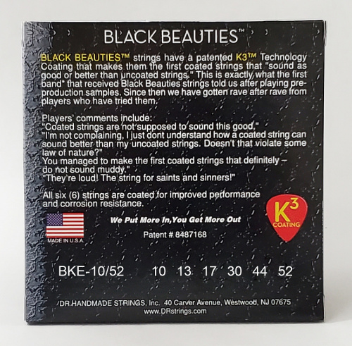 DR BKE-10/52 BLACK BEAUTIES струны для электрогитары чёрные 10 52 фото 2
