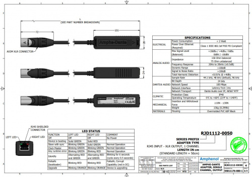 Amphenol RJD1112-0050 адаптер-переходник для подключения аналогового оборудования к сети Dante, вход RJ45, выход XLR, 1 канал фото 2