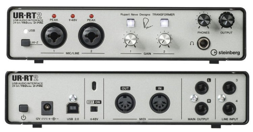 Steinberg UR-RT2 USB аудиоинтерфейс; 24-bit/192kHz, 1 Mic/Hi-Z; 1 Mic/Line/Hi-Z; 2 TRS Line In; 2 TR