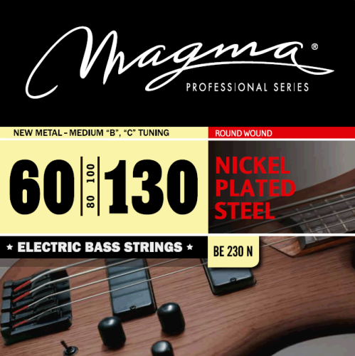 Magma Strings BE230N Струны для бас-гитары 60-130, Серия: Nickel Plated Steel, Калибр: 60-80-100-130, Обмотка: круглая, никелированая сталь, Натяжение