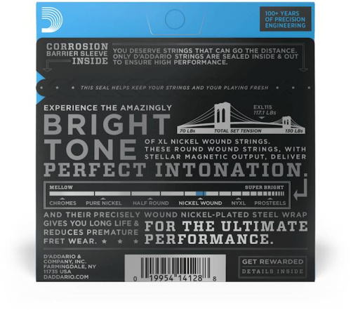 D'Addario EXL115 струны для электрогитары, Blues/Jazz Rock, никель, 11-49 фото 2