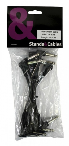 STANDS & CABLES PAC006 Кабель для соединения педалей, Jack угловой -Jack угловой, 15см. 6шт./упак.