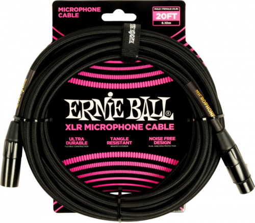 ERNIE BALL 6392 кабель микрофонный, оплетеный, XLR XLR, 6 м, черный фото 2