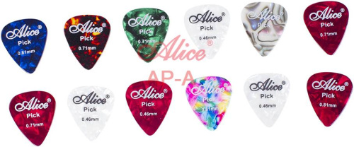 Alice AP-12A Медиаторы, целлулоид, разноцветные, толщина 0,46-0,81, набор из 12шт фото 2