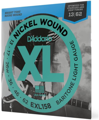 D'ADDARIO EXL158 NICKEL WOUND BARITONE LIGHT 13-62 струны для электрогитары (баритон), никелерованная сталь, 13-62