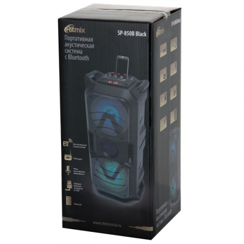 RITMIX SP-850B black 24 Вт, 6,5" + 6,5", Bluetooth 4.2, 50 Гц -18 КГц, FM-радио, RGB-подсветка, AUX, USB, microSD (до 32 Гб, MP3), дисплей: LED, до 6  фото 3