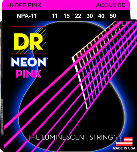 DR NPA-11 HI-DEF NEON струны для акустической гитары с люминесцентным покрытием розовые 11 50