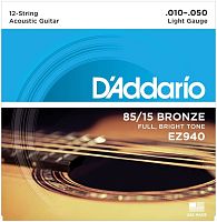 D'Addario EZ940 струны для акуст. гитары, 12 струн, бронза 85/15, Light 10-50