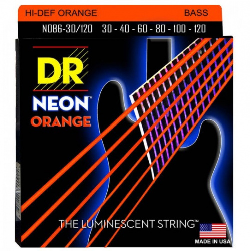DR NOB6-30/120 HI-DEF NEON струны для 6-струнной бас гитары с люминесцентным покрытием оранжев