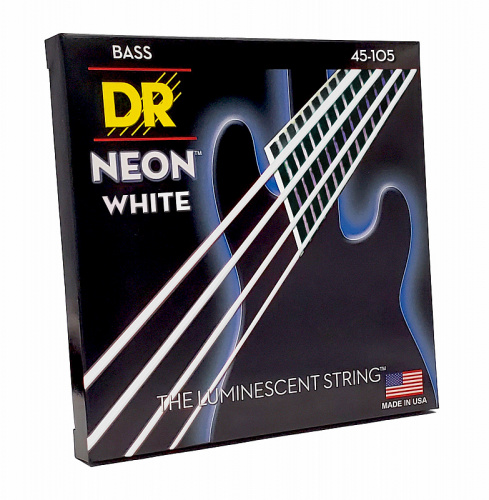 DR NWB-45 HI-DEF NEON струны для 4-струнной бас гитары с люминисцентным покрытием белые 45 105 фото 3
