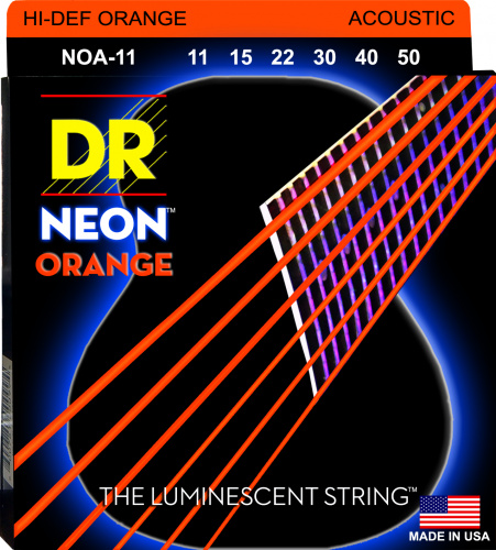 DR NOA-11 HI-DEF NEON струны для акустической гитары с люминесцентным покрытием оранжевые 11 50