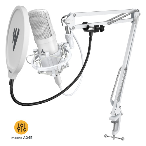 Maono AU-A04E (white) USB-микрофон, конденсаторный кардиоидный, 192 кГц 24 бита, набор