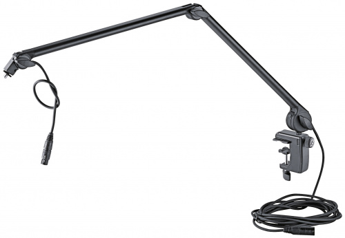 K&M 23860-321-55 микрофонная стойка со струбциной и микрофонным держателем (пантограф), длина 460-960 мм, кабель 6 м, черный