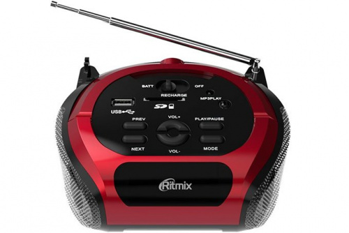 RITMIX RBB-100BT red 3 Вт * 2, Bluetooth, FM-радио, автопоиск радиостанций, телескопическая антенна, воспроизведение с USB/SD, аудио формат: MP3, AUX, фото 2