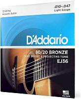 D'Addario EJ36 струны для 12-струнной гитары, бронза 80/20, Light 10-47