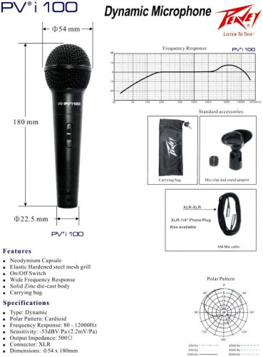 Peavey PVi 100 1/4 Микрофон вокальный динамический кардиоидный фото 2