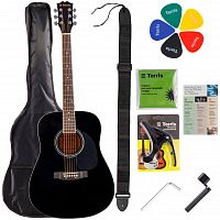 TERRIS TD-041 BK Starter Pack набор гитариста: ак. гитара черного цвета и комплект аксессуаров