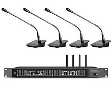 FBW A4-CONFERENCE четырёхканальная радио конференц система, приёмник A140R + 4 передатчика A100CT, 512-562МГц, FM-модуляция, 2/10/30мВт, 3 уровня Sque