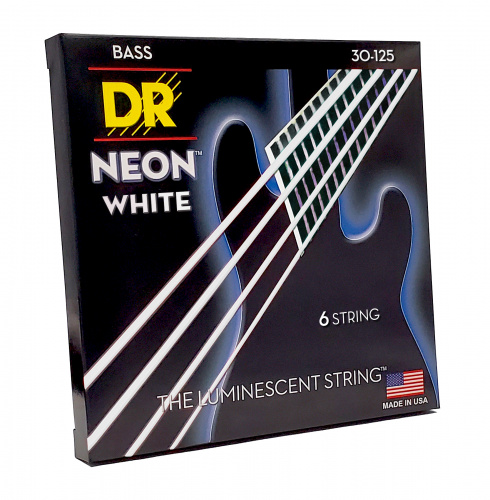 DR NWB6-30 HI-DEF NEON струны для 6-струнной бас гитары с люминесцентным покрытием белые 30 фото 3